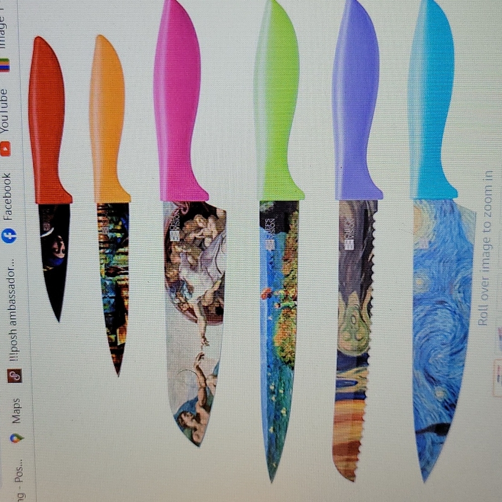 Chef's Vision Masterpiece 6 pc color knife set art lovers stainless steel New… - Picture 6 of 9